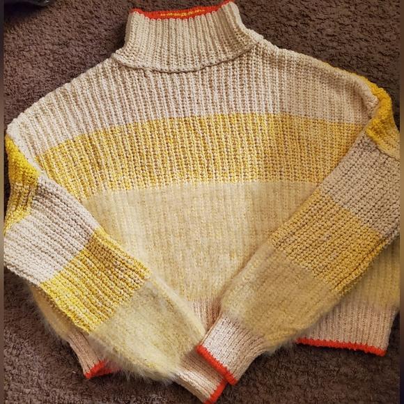 Free People Yellow Orange Cropped Sweater XS - Picture 1 of 7